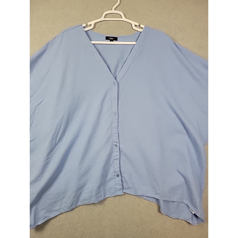 Ellos Linen Rayon Blue Lagenlook Oversized Button Up Tunic Top Women's Plus 4X - Picture 2 of 13